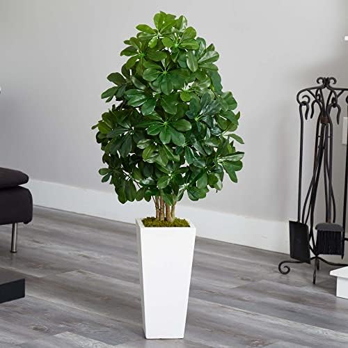 Nearly Natural 40in Schefflera Artificial Plant with White Vase