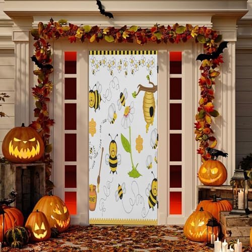 Susiyo Bees Flowers Halloween Door Cover 32x79 Inch
