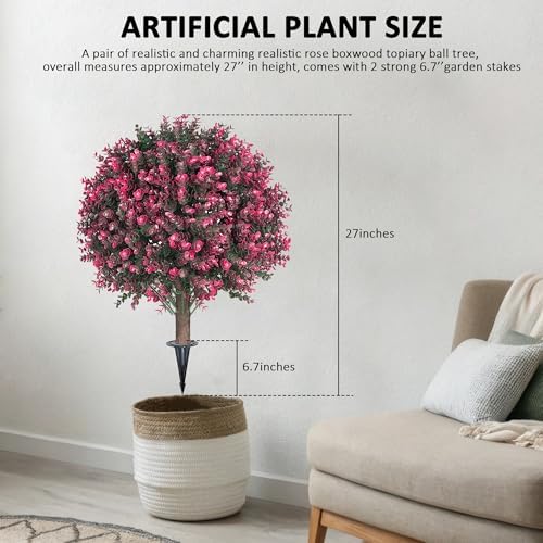 Artificial Rose Boxwood Topiary 27 Inch 2 Pack