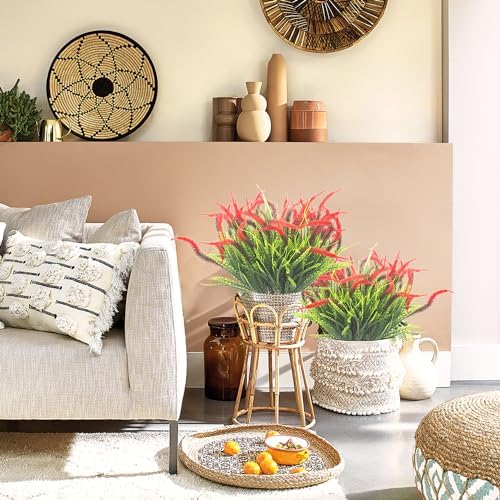 10 Bundles Artificial Plants Outdoor Fake Grass with Flowers UV Resistant