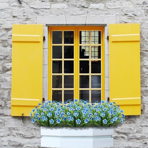 10 Pcs Artificial Flowers UV Resistant Blue