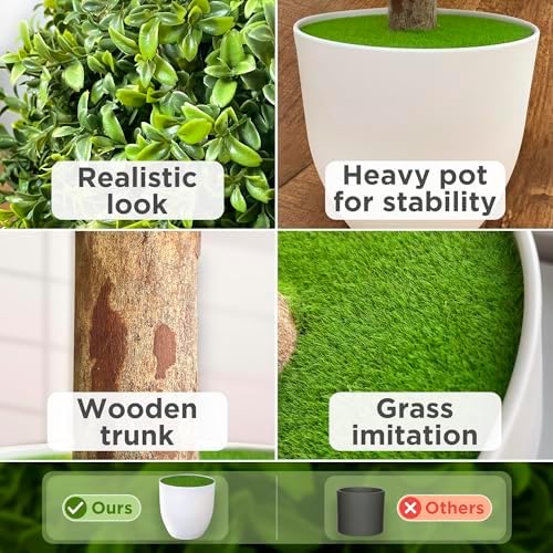 UV Resistant Artificial Boxwood Trees Set of 2 24 Inch