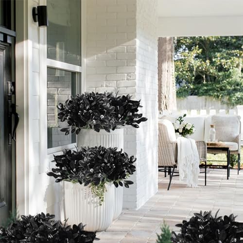 RECUTMS Halloween Artificial Black Bouquet Fake Flowers 10pcs Outdoor
