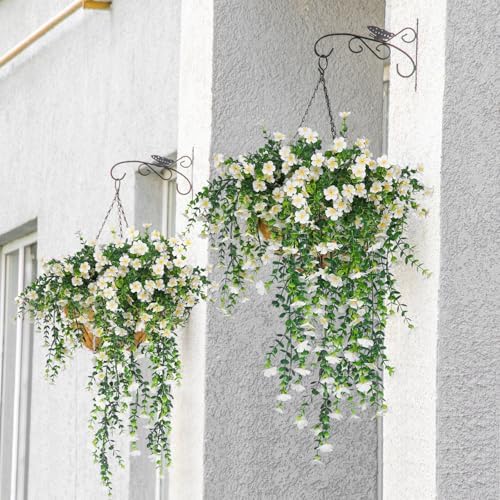 RECUTMS Hanging Artificial Flowers 4Pcs White