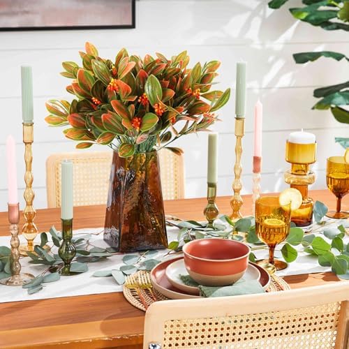 RECUTMS Artificial Mums for Outdoor Fall Vase Filler 10 Pack Tangerine