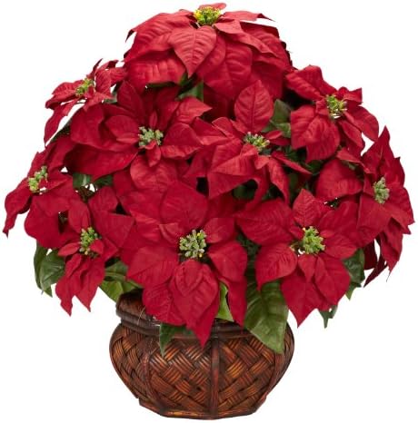 Nearly Natural 22in Poinsettia Silk Decor Arrangement