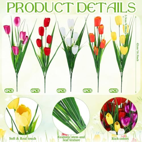 Yungyan 20 Bundles Artificial Flowers Multicolor Fake Tulips