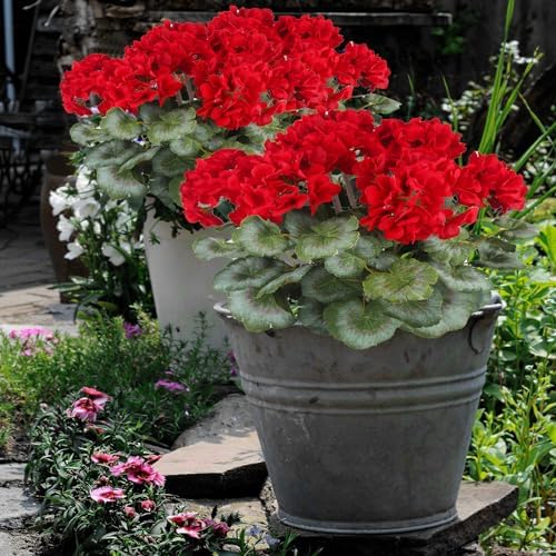 Artificial Red Geraniums Bushes for Outdoor Decor