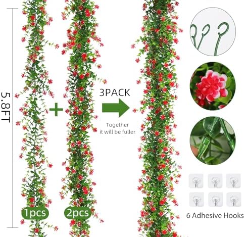 RECUTMS Artificial Eucalyptus Garland 3 Pack Red
