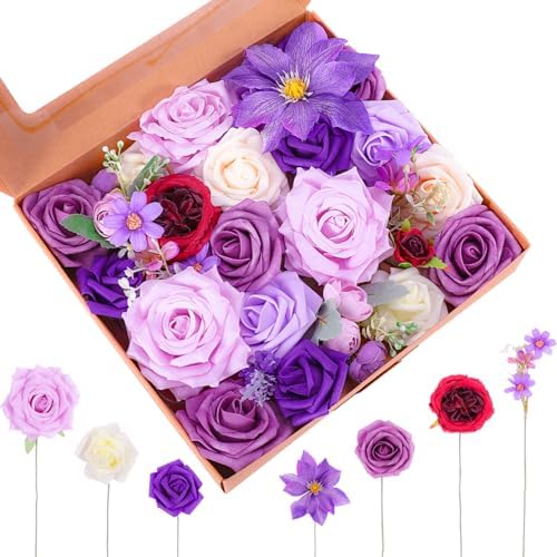 Jspupifip 28 Pcs Artificial Silk Flowers Combo Box Set for Wedding Centerpieces