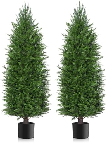 5FT Artificial Cedar Topiary Trees Outdoor Set of 2