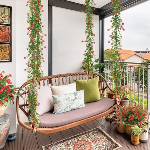 RECUTMS Artificial Eucalyptus Garland 3 Pack Red