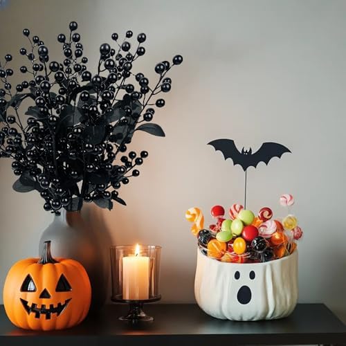 10 Pcs Black Berry Stems for Halloween Decor