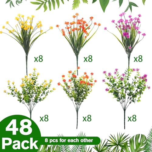 WILLBOND 48 Artificial Flowers Outdoor Decor Set