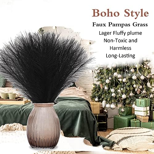 Black Faux Pampas Grass 30 Pcs 17 Inch Boho Decor