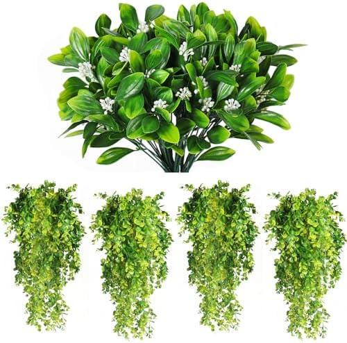 RECUTMS Artificial Shrubs 4 Pack Fake Hanging Plants