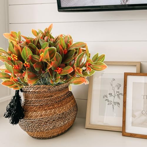 RECUTMS Artificial Mums for Outdoor Fall Vase Filler 10 Pack Tangerine