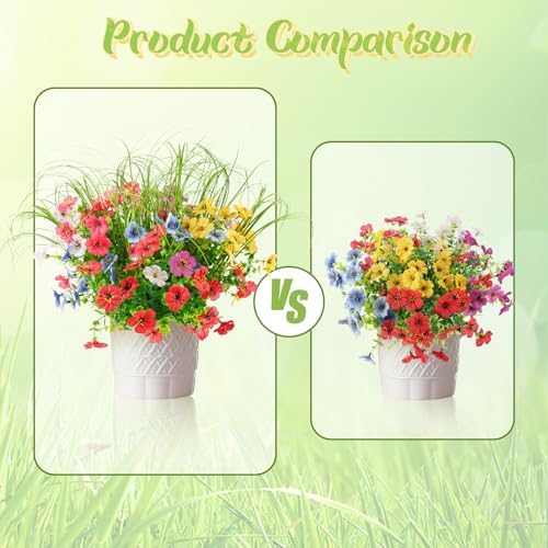 6PCS Artificial Flowers with Fake Grass Outdoor Decor Set