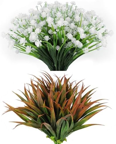 RECUTMS 12 Bundles Artificial Flowers UV Resistant Outdoor Decor
