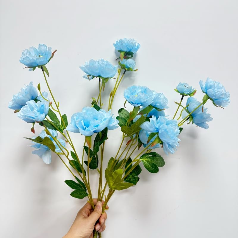 Urier 3 Branch Artificial Peonies Blue 305 Inch Long Stem Flowers