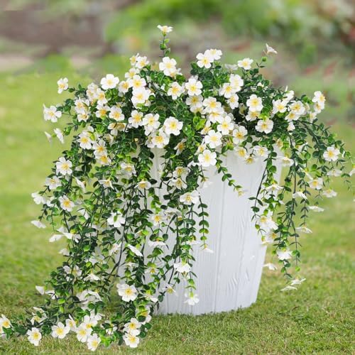 RECUTMS Hanging Artificial Flowers 4Pcs White