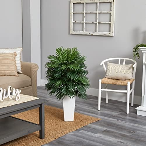Nearly Natural Areca Palm Artificial Plant with White Tower Planter