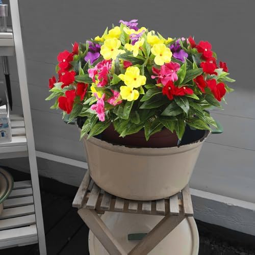 4 Pcs Artificial Impatiens Flowers for Outdoor Decor
