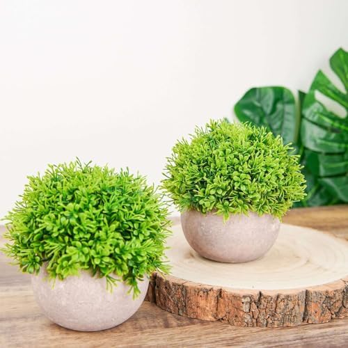 Efavormart 2 Pack Potted Artificial Boxwood Topiary in Gray Planter Pots