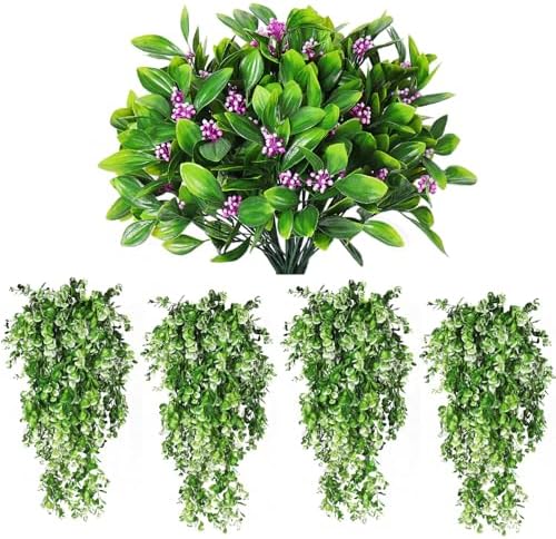 RECUTMS Artificial Shrubs 4 Pack Fake Greenery Plants