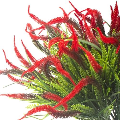 10 Bundles Artificial Plants Outdoor Fake Grass with Flowers UV Resistant