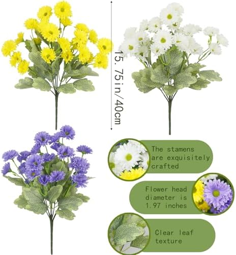 3 Pcs Artificial Dahlia Flowers for Outdoor Decor