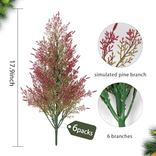 RECUTMS 6 Pack Artificial Pine Branches for Christmas Decor