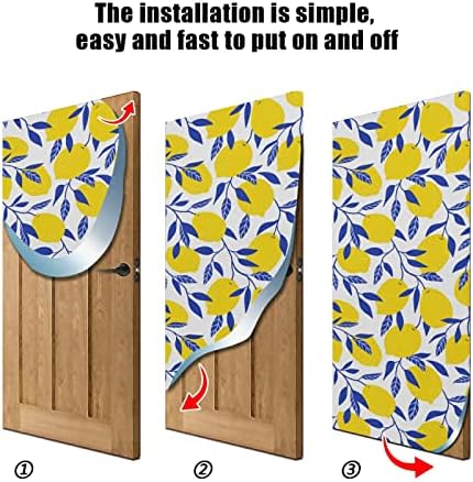 Poeticcity Tropical Yellow Lemons Blue Leaves Door Cover 36x98 Inches