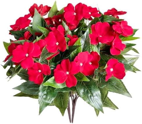 Artificial Impatiens Flowers 2PCS Red Outdoor Indoor Decor