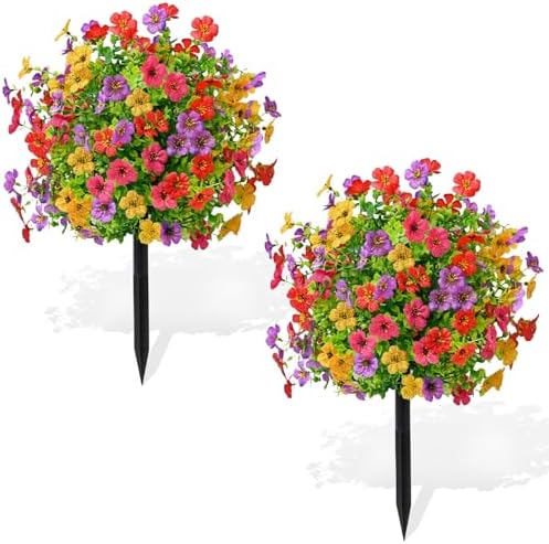 2 Pack Artificial Boxwood Ball Topiary with Ground Spikes