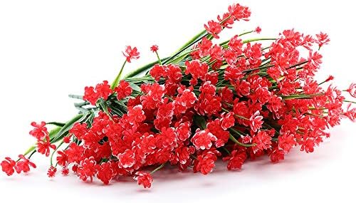 8 Bundles Artificial Fake Flowers UV Resistant Red
