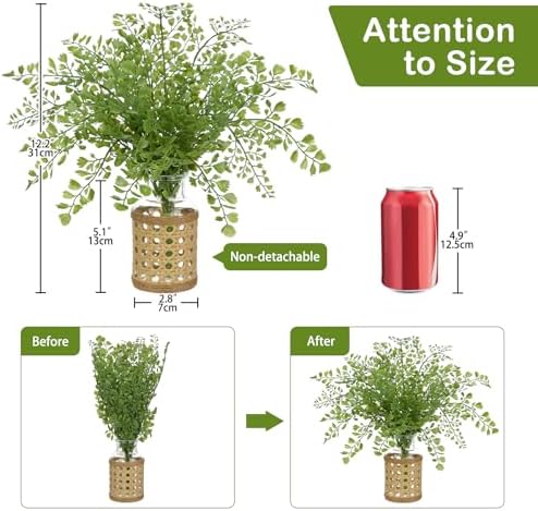Faux Greenery Stems Artificial Fern Plant in Glass Vase with Woven Cover
