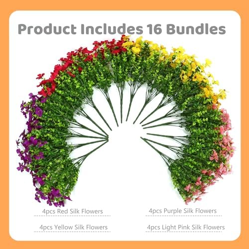 Kingsboomy 16 Bundle Artificial Flowers for Outdoor Decor