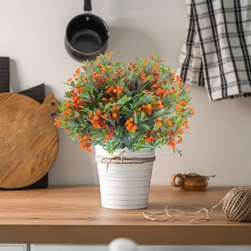 10 Bundles Artificial Orange Flowers UV Resistant Outdoor Decor