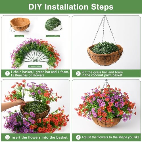 INQCMY Artificial Hanging Flowers Basket for Outdoor Decor