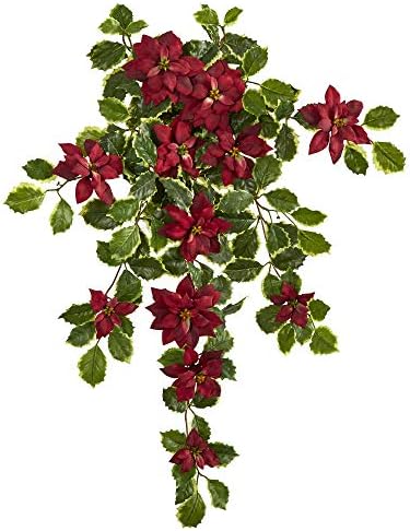 Nearly Natural 30in Poinsettia and Variegated Holly Artificial Plant Set of 2