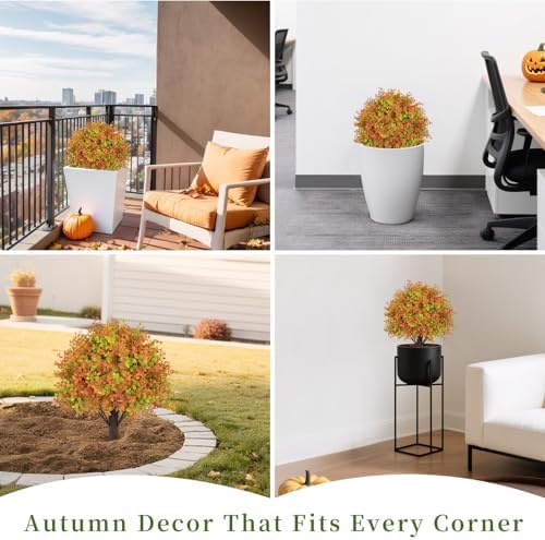 Artificial Fall Boxwood Plants Set of 2 UV Resistant Outdoor Topiary Trees