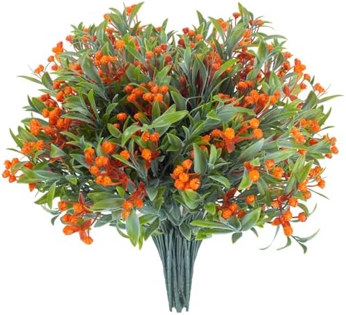 10 Bundles Artificial Orange Flowers UV Resistant Outdoor Decor