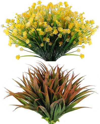 RECUTMS 12 Bundles Artificial Flowers and Grass for Outdoor Use