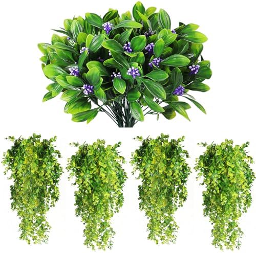 RECUTMS Artificial Shrubs Fern Leaves 4 Pack Fake Hanging Plants 1