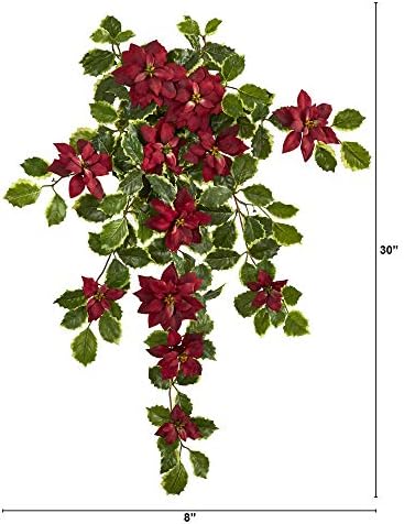 Nearly Natural 30in Poinsettia and Variegated Holly Artificial Plant Set of 2