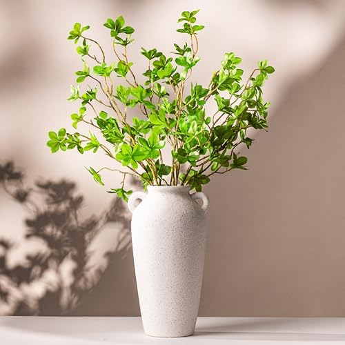 12 Inch White Ceramic Vase with 5 Faux Greenery Branches