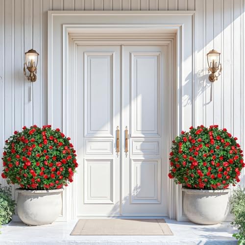 Artificial Red Topiary Ball Trees 2 Pack UV Resistant