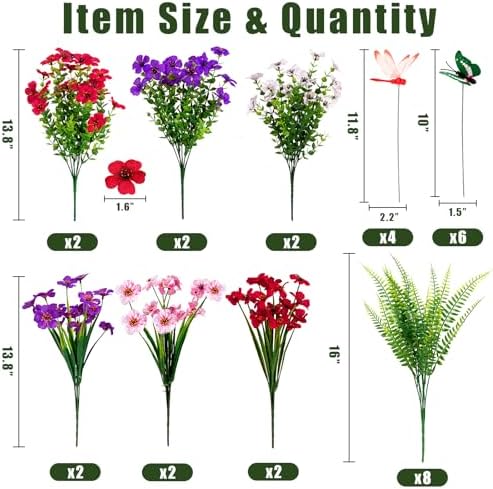 Winrain 30PCS Artificial Flowers Plants Outdoor Decor