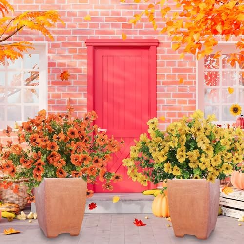 12Pcs Artificial Mums Fall Flowers for Outdoor Decor